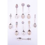 9 silver and enamelled silver souvenir teaspoons, relating to the North East including York, Leeds
