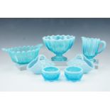 Victorian pressed blue opaline glass bowls, salts etc
