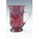 A Victorian ruby flashed and cut glass christening or similar cup, engraved "For a Good Boy", 9.5