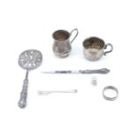 A silver baluster christening cup, one other Sterling white metal cup by the Webster Company of