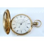 A Victorian 18 ct gold hunter chronograph pocket watch by Hargreaves and Co., Liverpool, the crown