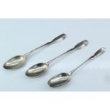 Three early 19th Century provincial Scottish silver fiddle pattern teaspoons, William Constable, [