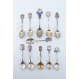 11 silver and enamelled silver souvenir teaspoons, relating to South West Scotland including Glasgow