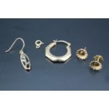 A pair of 9 ct gold flowerhead stud earrings together with sundry items of scrap yellow metal etc,