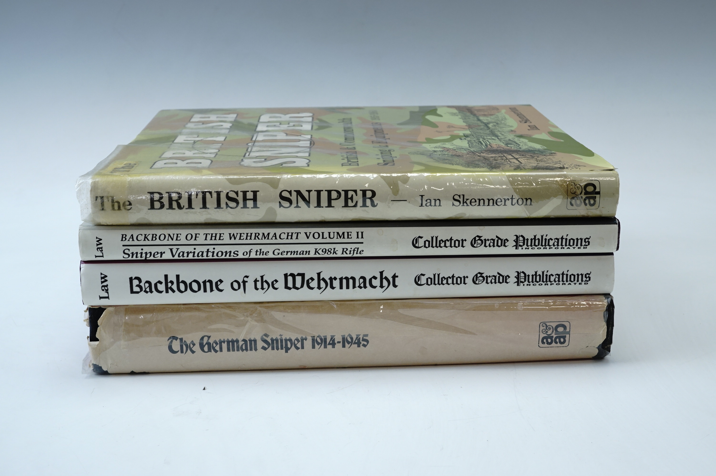 Four books on British and German military sniping and rifles