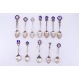 11 silver and enamelled silver souvenir teaspoons, relating to Birchfield and Maidstone Harriers, "