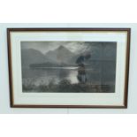 After Mayson, "Broomhill Point, Derwentwater", a monochrome print with tinted highlights, framed