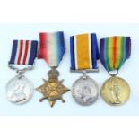 A Great War gallantry medal group comprising Military Medal, 1914-15 Star, British War and Victory
