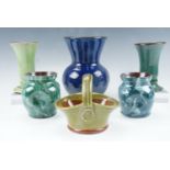 Six items of Wetheriggs Pottery including three vases, tallest 17 cm