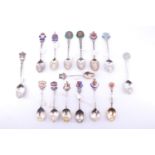 15 silver and enamelled silver souvenir teaspoons, relating to the South East including