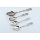 A selection of Scottish provincial silver spoons, comprising fiddle pattern teaspoon with shell