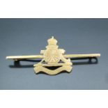 An early 20th Century Royal Artillery 9 ct yellow metal sweetheart brooch, 48 mm, 2.7 g, (tested