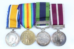 A Great War campaign and long service medal group comprising British War and Victory Medals, India