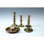 A group of 19th Century domestic lighting comprising a Palmer & Co brass chamberstick with spring-