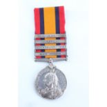 A Queen's South Africa medal with four clasps impressed to 8113 Pte R Ritchie, Vol Coy, Scot Rif