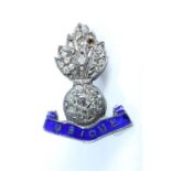 A Royal Artillery paste-set and enamelled white metal sweetheart brooch