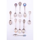 8 silver and enamelled silver souvenir teaspoons, relating to automotive / motorcycle clubs,