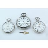 Three 19th / early 20th Century silver-cased pocket watches, (a/f)