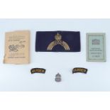 A Second World War Glamorgan ARP group, including Civil Defence brassard, shoulder titles, cap badge