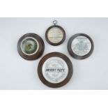 Four framed Victorian pot lids, comprising cherry and areca nut tooth paste lids, and two anchovy