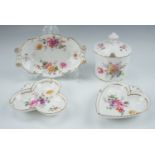 A Royal Crown Derby posy preserve jar, together with three pin dishes, jar 11 cm