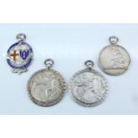 Two 1930s silver medals for "The Royal Life Saving Society", a "City and Whitechapel Schools