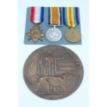A 1914-15 Star, British War and Victory Medals with Memorial Plaque to 5059 Pte Henry Robinson,