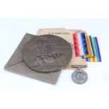 A British War Medal and Memorial Plaque to S-10336 Pte Thomas Wilkinson, Gordon Highlanders