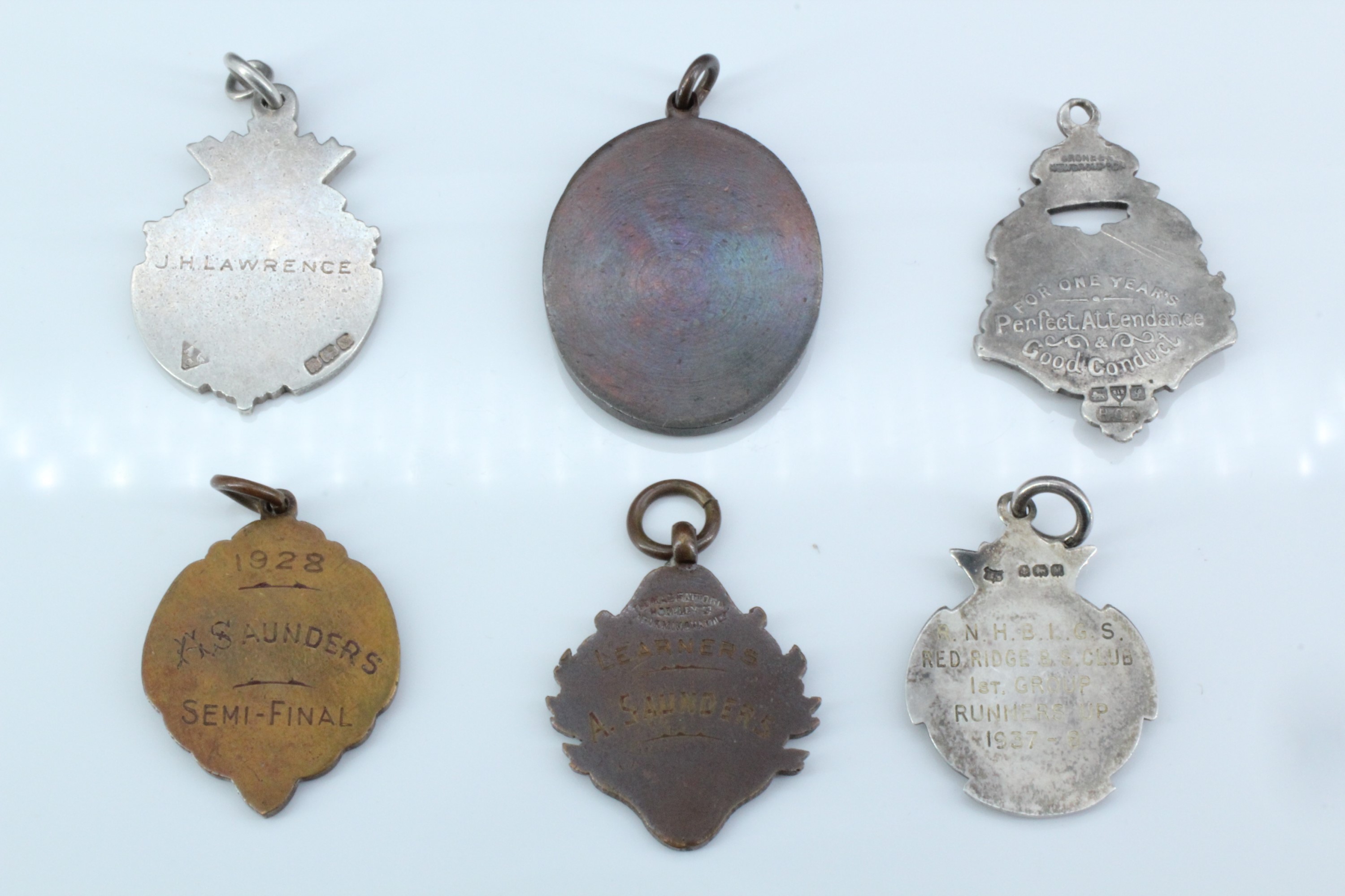 Six early 20th Century silver and bronze presentation fob medals, including a bronze London - Image 2 of 2
