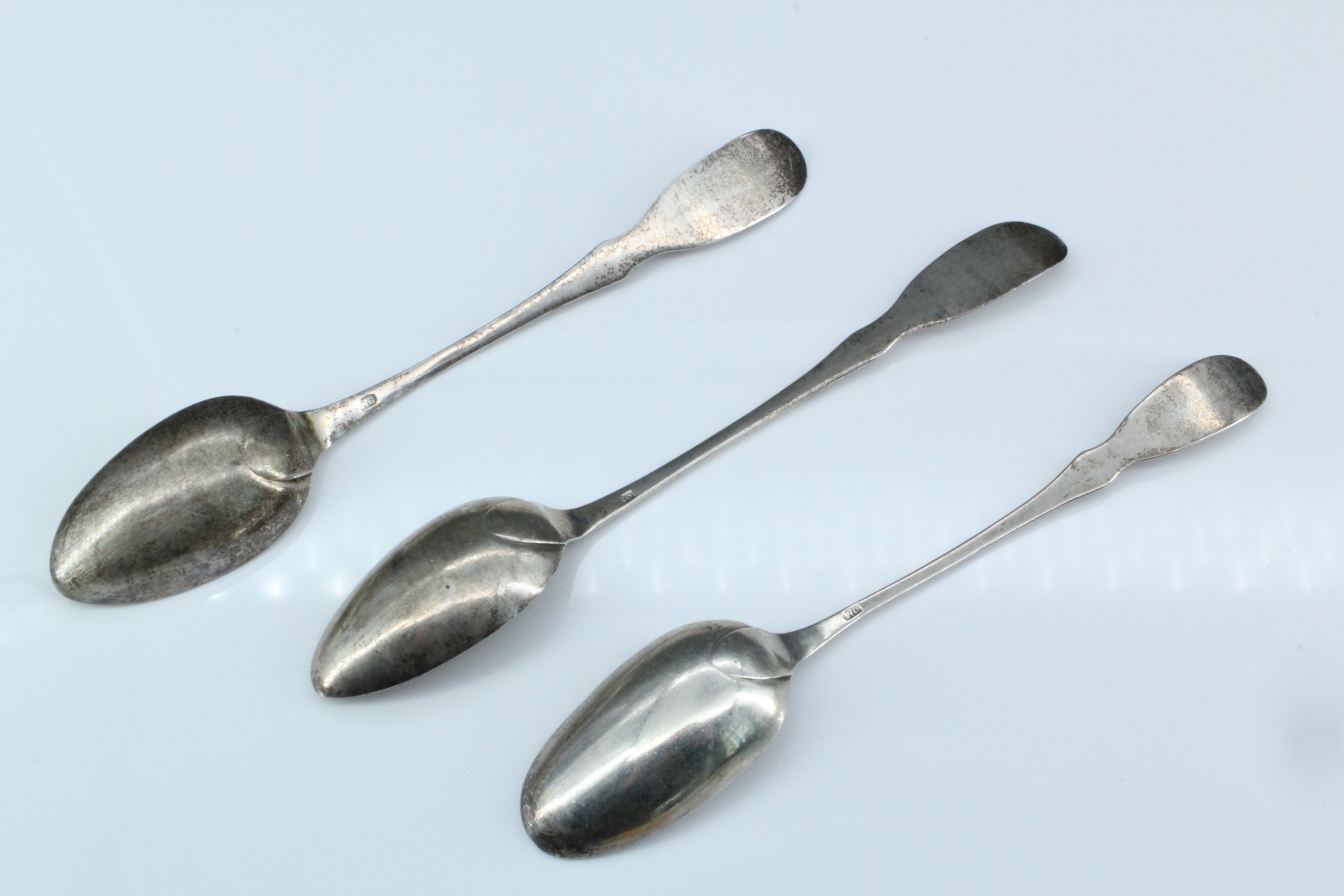 Three early 19th Century provincial Scottish silver fiddle pattern teaspoons, William Constable, [ - Image 2 of 2