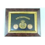 A pair of Board of Trade life saving rocket apparatus medallions, framed together with a bullion-