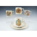 A Queen Elizabeth II coronation trio together with three commemorative mugs