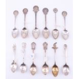 12 silver souvenir teaspoons, relating to bowls / bowling clubs, first half 20th Century, 158 g