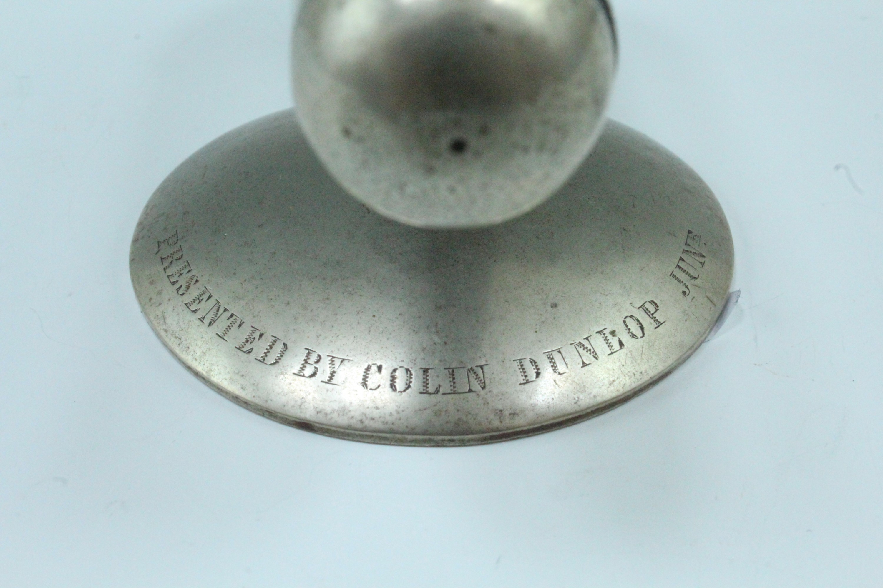 A Victorian presentation curling stone handle, bearing a white metal plaque engraved with a - Image 2 of 2