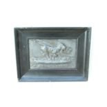 A late 19th / early 20th Century cast Britannia metal relief study of a gun dog retrieving a