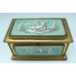 A 19th Century French porcelain and gilt brass casket, having beaded edges and mouldings bearing