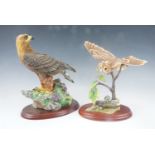Two Border Fine Arts figurines of Birds by Russell Willis: "Tawny Owl" and "Golden Eagle", tallest