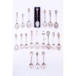 19 silver and enamelled silver royal commemorative teaspoons, including King Edwards Coronation