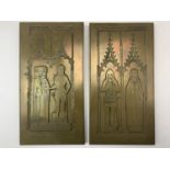 A pair of resin reproduction medieval church monumental brasses, 30 cm x 16 cm