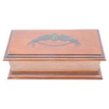 A Great War mahogany table box, its lid bearing a finely painted representation of a Royal Flying