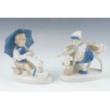 Two 20th Century German porcelain figures comprising a girl with a calf, and a boy with an