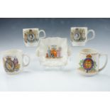 Five items of royal commemorative ware including a 1902 coronation pin dish