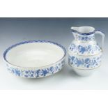 A Victorian Aesthetic period Worcester pattern blue-and-white earthenware wash basin and ewer by