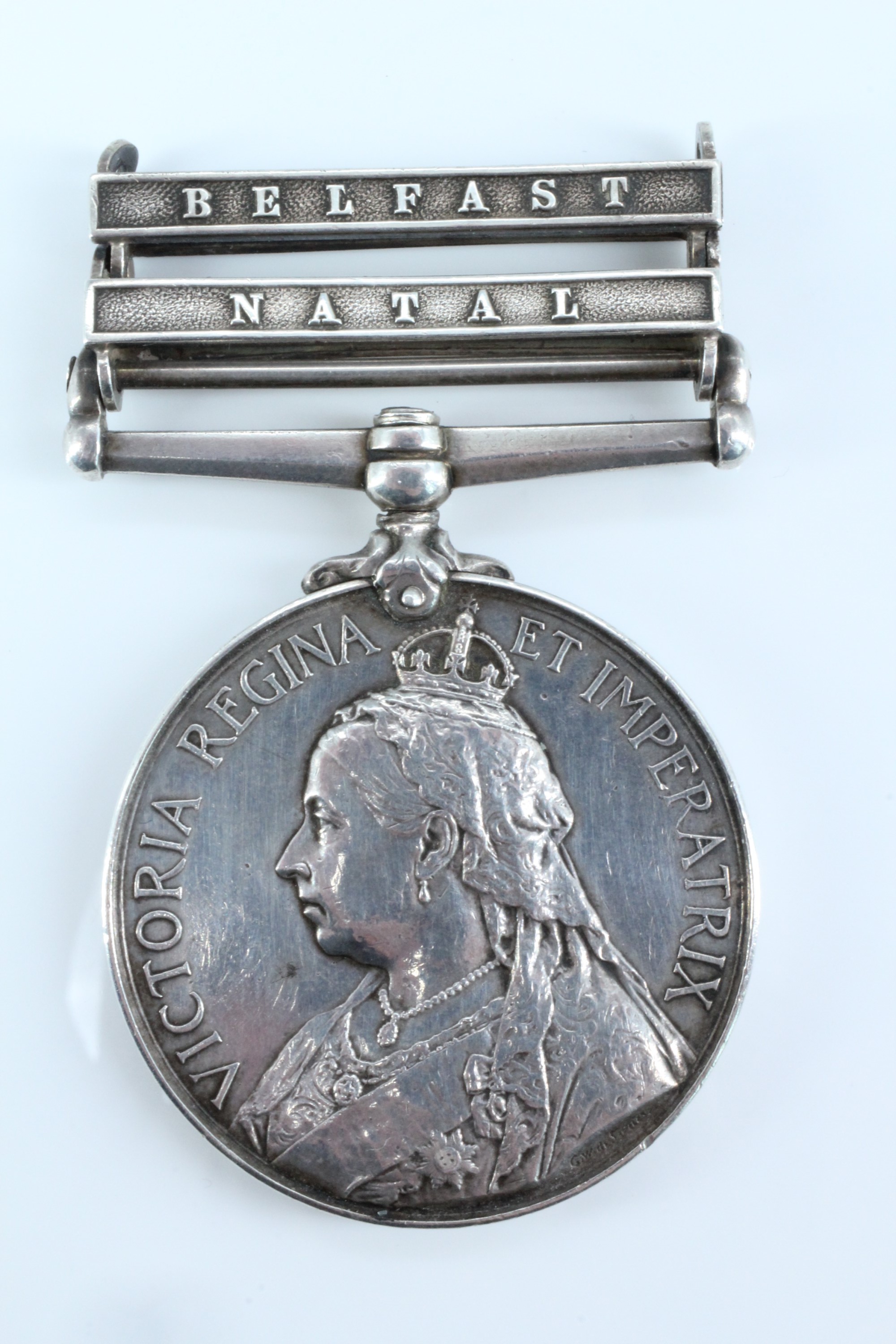 A Queen's South Africa Medal with two clasps to 5248 Pte A Peckham, Devonshire Regiment