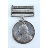A Queen's South Africa Medal with two clasps to 5248 Pte A Peckham, Devonshire Regiment