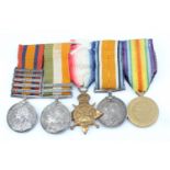 A Boer War and Great War campaign medal group comprising Queen's South Africa Medal with five