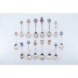 14 silver and enamelled silver souvenir teaspoons, relating to Wales including Cardiff etc, 203 g