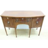 A George III and later string-inlaid and cross-banded mahogany bow-fronted sideboard, 49 cm x 122 cm