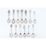 12 silver souvenir teaspoons, relating to target shooting / rifle clubs including "Stoke Newington