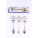 Three enamelled silver souvenir teaspoons, relating to the RNLI, second half of the 20th Century,